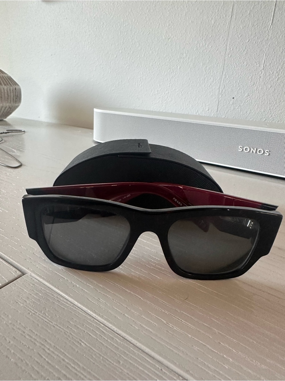Prada Black Sunglasses with Burgundy Interior